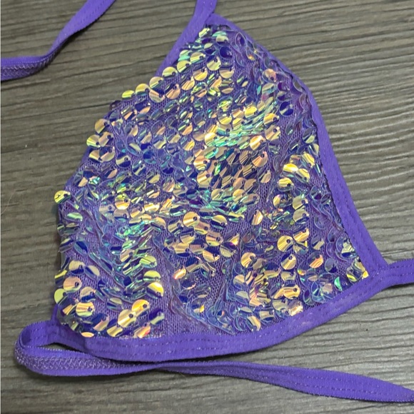 NWT Dolls Kill / Club Exx Purple Royal Reef Diva Sequin Wrap Top - Picture 3 of 7
